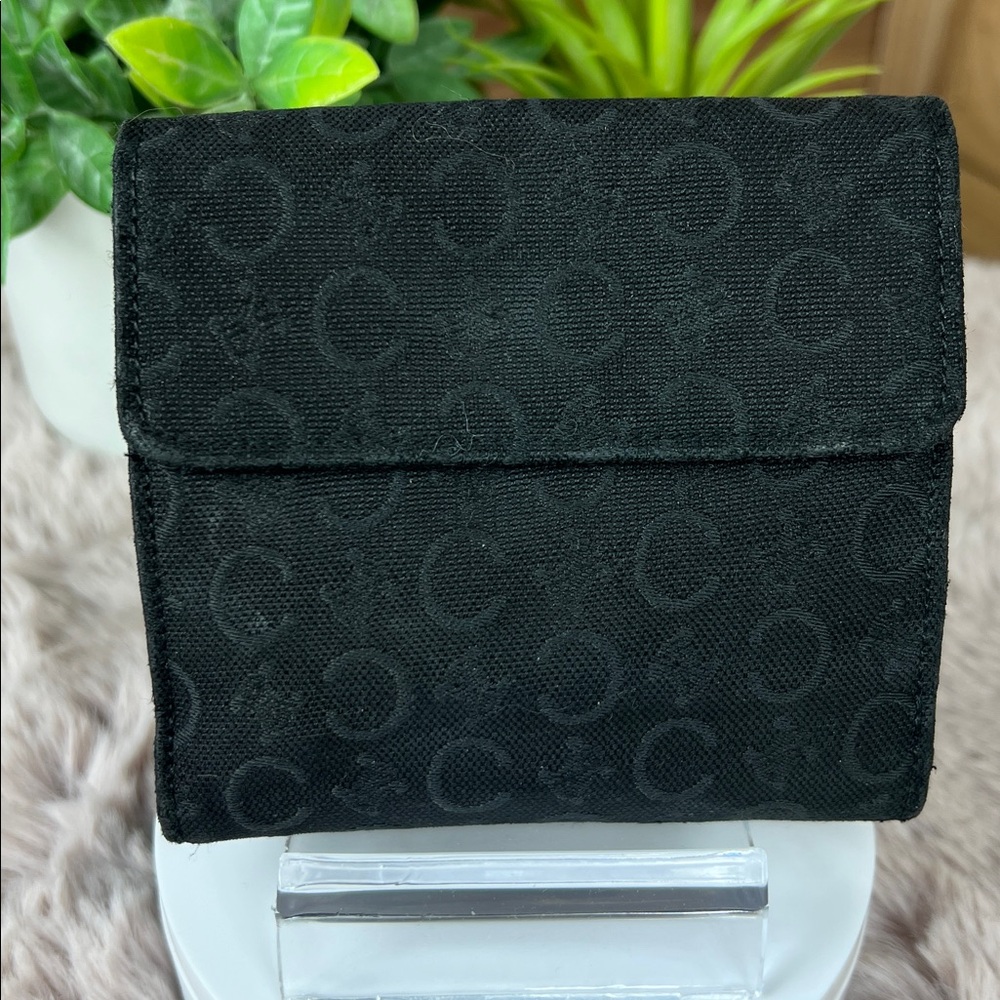 CELINE Rare Vintage Macadam Woven Canvas & Leather Compact Wallet – Black - 1981 - Picture 2 of 8